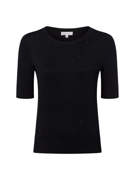 Marie Lund sweter z krótkim rękawem Kobiety drobna dzianina czarny, L. Czarne swetry klasyczne damskie Marie Lund, l, z dzianiny, bez kołnierzyka. Za 149.95 zł.