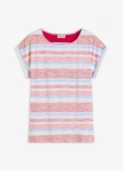 T-shirt z czystej bawełny organicznej. Niebieskie t-shirty damskie bonprix, bez wzorów, z bawełny, bez kołnierzyka. Za 49.99 zł.