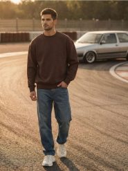 Bluza crewneck z obniżoną linią ramion - brązowy. Brązowe bluzy bez kaptura męskie Sinsay, l. Za 59.99 zł.