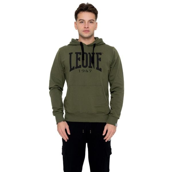 Bluza z bawełna z kaptur na trening na czas wolny. Zielone bluzy sportowe męskie LEONE 1947 APPAREL, bez wzorów, z bawełny, sportowe, bez kołnierzyka, bez ramiączek. W wyprzedaży za 147.35 zł.