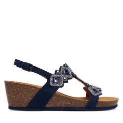 Sandały Scholl. Niebieskie sandały damskie Scholl, bez wzorów, bez obcasa, na koturnie. Za 449.99 zł.