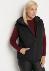 Czarna Dwustronna Kamizelka z Kapturem Zdobiona Pikowanymi Przeszyciami Tuliona. Czarne kamizelki damskie Born2be, plus size, z jeansu. Za 119.99 zł.