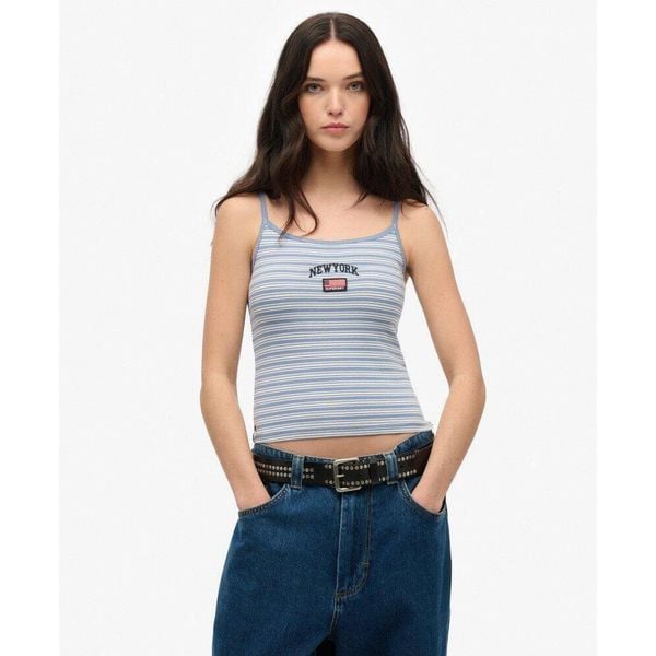 Podstawowy top sportowy. Niebieskie topy sportowe damskie Superdry., bez wzorów, z bawełny, bez ramiączek. Za 106.45 zł.