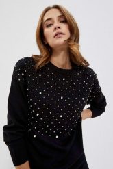 Sweter z perełkami. Czarne swetry klasyczne damskie MOODO, m, z poliamidu, bez kołnierzyka. W wyprzedaży za 59.99 zł.