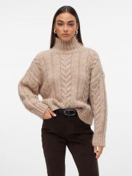 Vero Moda Sweter w kolorze beżowym rozmiar: XS. Brązowe golfy damskie Vero Moda, xs, bez wzorów, ze splotem, bez ramiączek. Za 96.60 zł.