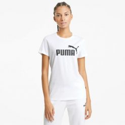 Koszulka PUMA z logo ESS. Białe t-shirty damskie Puma, s, bez wzorów, z materiału, bez kołnierzyka. Za 31.87 zł.