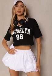 Czarny T-shirt z Bawełny Ozdobiony Napisem Lireline. Czarne t-shirty damskie Renee, m, bez wzorów, z bawełny, bez kołnierzyka. Za 34.99 zł.