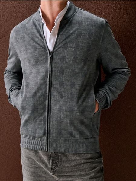 Bluza bomberka z domieszką wiskozy - szary. Szare bluzy bez kaptura męskie Sinsay, l, z wiskozy. Za 69.99 zł.