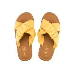 Klapki plażowe damskie Flip Flop Fauna Cross. Żółte klapki damskie Flip Flop, bez wzorów, z materiału, bez obcasa. Za 95.49 zł.