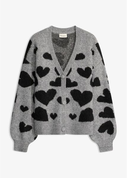 Sweter rozpinany w atrakcyjny wzór. Szare kardigany damskie bonprix, bez wzorów. Za 129.99 zł.