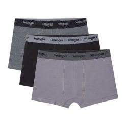 3PAK MESKIE BOKSERKI WRANGLER TRUNKS OLIVER CHARCOAL MARL/BLACK/POPPYSEED U5_22222_WRA. Czarne bokserki męskie Wrangler, bez wzorów. Za 79.99 zł.