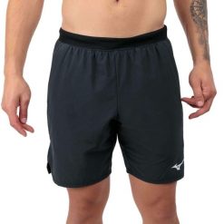 Spodenki tenisowe męskie Mizuno Laser Short. Czarne szorty męskie Mizuno, m, z elastanu, tenisowe. Za 129.99 zł.