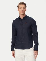 Aeronautica Militare Koszula 261CA1321UCT03089 Granatowy Regular Fit. Niebieskie koszule męskie AERONAUTICA MILITARE, l, bez wzorów, ze lnu, bez kołnierzyka, bez ramiączek. Za 569.99 zł.