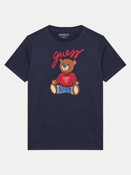 Guess T-Shirt H4BJ06 I3Z14 Granatowy Regular Fit. Niebieskie t-shirty chłopięce Guess, z aplikacjami, z bawełny, bez ramiączek. Za 79.99 zł.