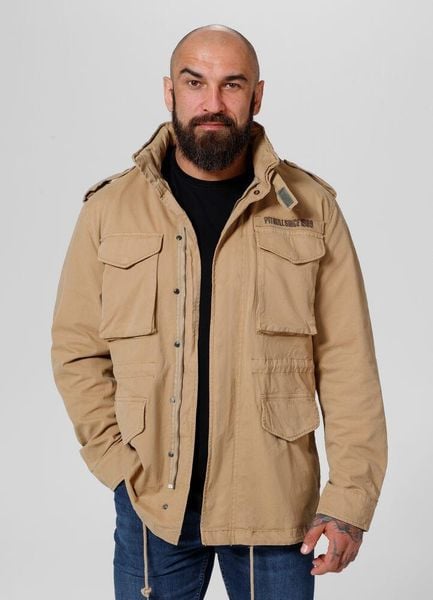 Kurtka przejściowa męska Pitbull M65. Brązowe kurtki męskie PITBULL, m, z aplikacjami, z bawełny, militarne, bez kaptura. Za 379.00 zł.