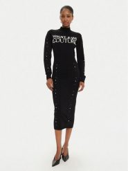 Versace Jeans Couture Sukienka dzianinowa 77HAOM11 Czarny Slim Fit. Czarne sukienki damskie Versace Jeans Couture, m, bez wzorów, z dzianiny, bez kołnierzyka, bez ramiączek. Za 1,159.00 zł.
