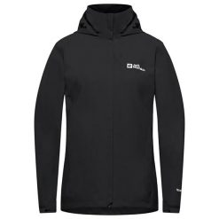 Kurtka przeciwdeszczowa damska Jack Wolfskin Trailtime 2L. Czarne kurtki przeciwdeszczowe damskie Jack Wolfskin, l, bez kaptura. Za 419.99 zł.