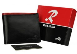 Portfel męski czarny z czerwoną wstawką Ronaldo N992-VT BLACK-RED. Czarne portfele męskie RONALDO, bez wzorów, ze skóry. Za 65.00 zł.