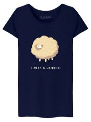 WOOOP Koszulka "Haircut Sheep" w kolorze granatowym rozmiar: XL. Niebieskie bluzki damskie Wooop, xl, bez wzorów, z bawełny, bez kołnierzyka, bez ramiączek. Za 61.02 zł.