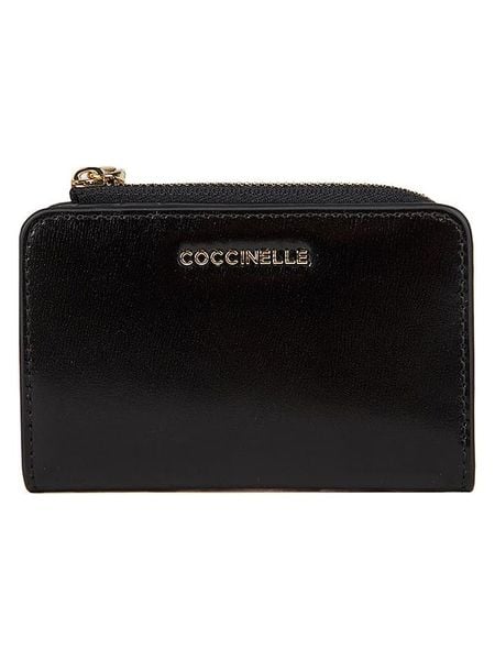 COCCINELLE Skórzany portfel w kolorze czarnym - 12 x 8 cm rozmiar: onesize. Czarne portfele damskie Coccinelle, bez wzorów, z materiału. Za 248.58 zł.