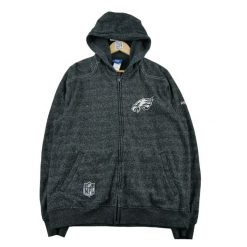 Second life - Kurtka męska Reebok Philadelphia Eagles czarna - Jak nowy. Czarne kurtki treningowe męskie Reebok, l, bez wzorów, z materiału, do piłki nożnej. Za 149.06 zł.