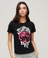 Koszulka graficzna Lo-fi Rock. Czarne t-shirty damskie Superdry., s, bez wzorów, z bawełny, bez kołnierzyka. Za 132.55 zł.