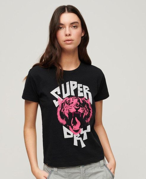 Koszulka graficzna Lo-fi Rock. Czarne t-shirty damskie Superdry., s, bez wzorów, z bawełny, bez kołnierzyka. Za 132.55 zł.