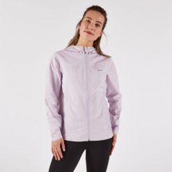Kurtka do biegania w terenie przeciwdeszczowa damska Kiprun Run 500. Fioletowe kurtki damskie KIPRUN, xs, bez kaptura. Za 299.99 zł.