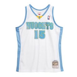 Koszulka NBA Denver Nuggets Carmelo Anthony. Białe bluzki damskie Mitchell & Ness, bez wzorów, sportowe, bez kołnierzyka, bez ramiączek. W wyprzedaży za 421.50 zł.