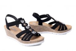 RIEKER 619B2-00 black, sandały damskie. Czarne sandały damskie Rieker, bez wzorów, bez obcasa. Za 255.92 zł.