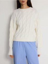 Sweter z ozdobnym wiązaniem na plecach - złamana biel. Swetry klasyczne damskie Reserved, l, z dzianiny, bez kołnierzyka. W wyprzedaży za 139.99 zł.
