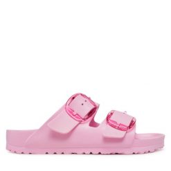 Klapki Birkenstock. Czerwone klapki damskie Birkenstock, bez wzorów, bez obcasa. Za 249.99 zł.