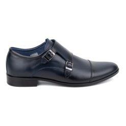 Olivier Skórzane buty wizytowe Monki 306LU granatowe niebieskie. Niebieskie buty wizytowe męskie z jeansu, bez zapięcia. Za 367.89 zł.