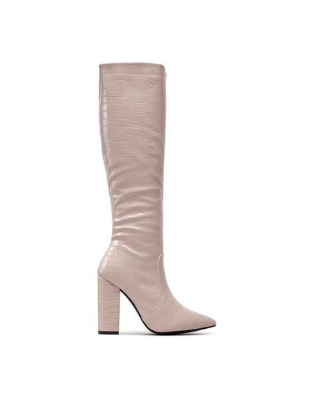 DeeZee Kozaki ZALXXS220146 Beżowy. Brązowe kozaki damskie DeeZee, ze skóry, bez obcasa, na słupku. Za 129.99 zł.