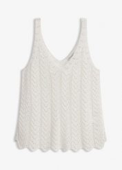 Top dzianinowy. Zielone topy damskie bonprix, bez wzorów, z dzianiny, bez kołnierzyka. Za 59.99 zł.