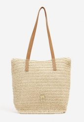 Beżowa Pleciona Torebka w Stylu Shopperki Uloswena. Brązowe shopper bag damskie Renee, bez wzorów, bez dodatków. Za 59.99 zł.