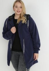 Granatowa Bluza Długa z Kapturem Rhodippe. Niebieskie bluzy z kapturem damskie Born2be, plus size, z polaru. Za 119.99 zł.