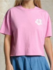 Bawełniana koszulka z nadrukiem wakacyjnym Palm Beach - pomarańczowy. Brązowe t-shirty damskie Sinsay, l, bez wzorów, z bawełny, bez kołnierzyka. Za 19.99 zł.