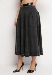 Czarna Spódnica Jeansowa Rozkloszowana z Paskiem z Ekoskóry Nalier. Czarne spódniczki damskie Born2be, s, bez wzorów, z jeansu, eleganckie, maxi, koszulowe. Za 199.99 zł.