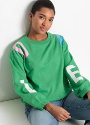 Bluza oversize z miękkiej mieszanki bawełny. Zielone bluzy bez kaptura damskie bonprix, z bawełny. Za 99.99 zł.
