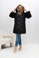 Czarny przejściowy płaszcz damski Arlene o trapezowym kroju z kapturem PLUS SIZE XXL OVERSIZE WIOSNA. Czarne płaszcze damskie Moda Size Plus Iwanek, na jesień, l, bez wzorów, z jeansu, biznesowe, plus size. Za 389.90 zł.