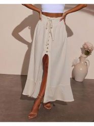 Milan Kiss Spódnica w kolorze kremowym rozmiar: XL. Brązowe spódniczki damskie Milan Kiss, xl, bez wzorów, z wiskozy, maxi. Za 165.99 zł.