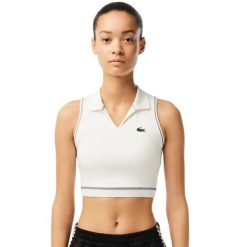 Top sportowy Lacoste Sport. Białe topy sportowe damskie Lacoste, xs, z aplikacjami, prążkowane, bez ramiączek. Za 267.00 zł.