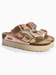 BACKSUN Skórzane klapki "Bali" w kolorze różowozłotym rozmiar: 37. Czerwone klapki damskie Backsun, bez wzorów, bez obcasa, na platformie. Za 173.99 zł.