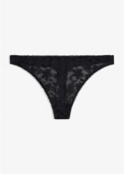 Stringi mini z miękkiego materiału. Czarne stringi damskie bonprix, bez wzorów. Za 34.99 zł.