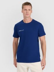 4F T-shirt regular z nadrukiem męski - granatowy L. Niebieskie t-shirty męskie 4f, l, bez wzorów, z bawełny, bez kołnierzyka. Za 69.99 zł.