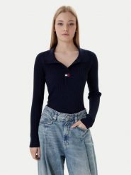 Tommy Jeans Sweter DW0DW22036 Granatowy Slim Fit. Niebieskie swetry klasyczne damskie Tommy Jeans, m, z bawełny, bez kołnierzyka. Za 369.99 zł.