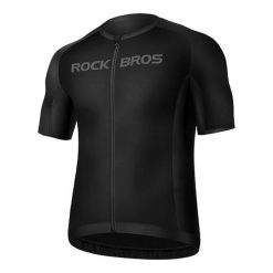 Czarna koszulka kolarska z krótkim rękawem Rockbros. Czarne t-shirty sportowe męskie ROCKBROS, s, z elastanu, bez ramiączek, na fitness i siłownię. Za 140.20 zł.
