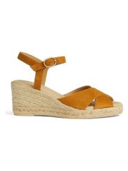Geox Skórzane sandały "Gelsa" w kolorze jasnobrązowym rozmiar: 40. Brązowe sandały damskie Geox, bez wzorów, bez obcasa, na koturnie. Za 217.99 zł.