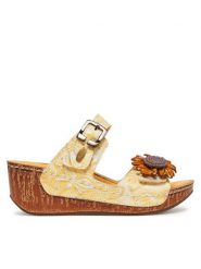 Laura Vita Klapki Dino 31 Żółty. Żółte klapki damskie Laura Vita, bez wzorów, ze skóry, bez obcasa. Za 269.99 zł.